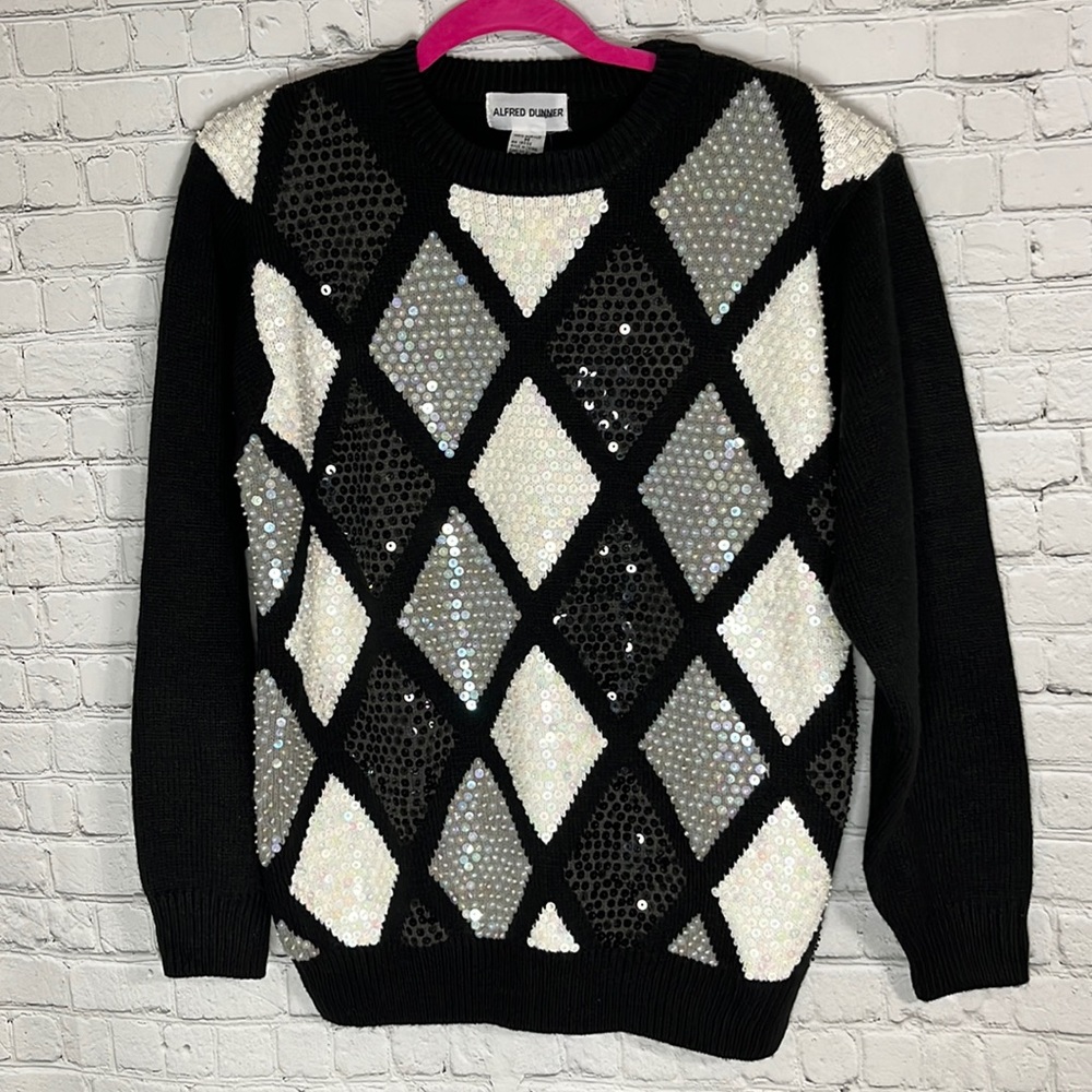 Vintage Alfred Dunner Christmas argyle sequin sweater size Medium